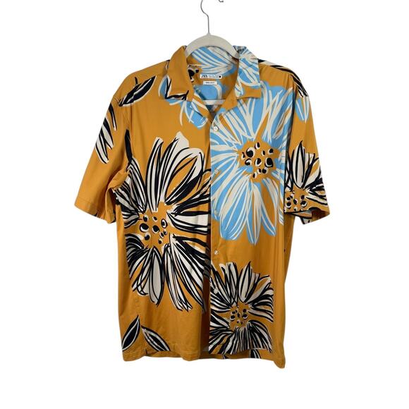 Zara Relaxed Fit Flowy Shirt Button Up Floral Camp Tropical Vacation Mens Large - Picture 1 of 6